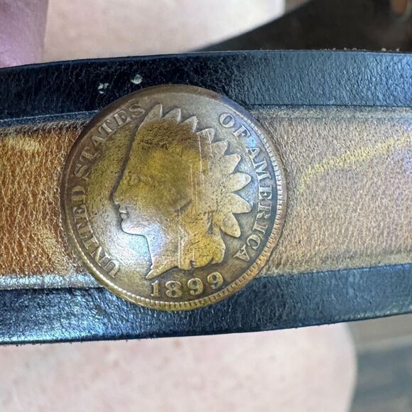 Southwick Leathers Vintage Indian Head Penny Coin Hand Tooled Leather Belt Sz 26 main image 8